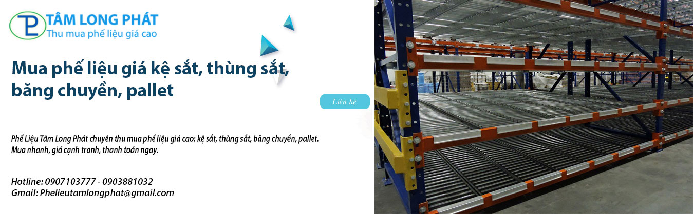 Mua phế liệu giá kệ sắt, thùng sắt, băng chuyền, pallet